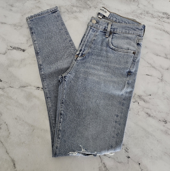 Agolde Sophie High Rise Ankle Light Blue Distressed Skinny Jeans 26 Preowned - Picture 3 of 9